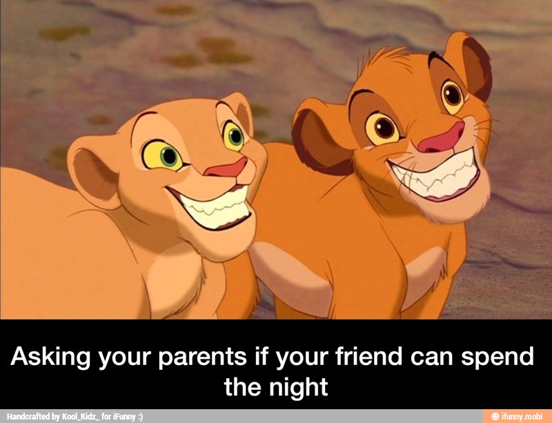 Asking your parents if your friend can spend
the night - Asking your parents if your friend can spend the night