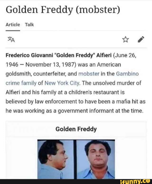 Golden Freddy (mobster) Article Talk ww Frederico Giovanni 