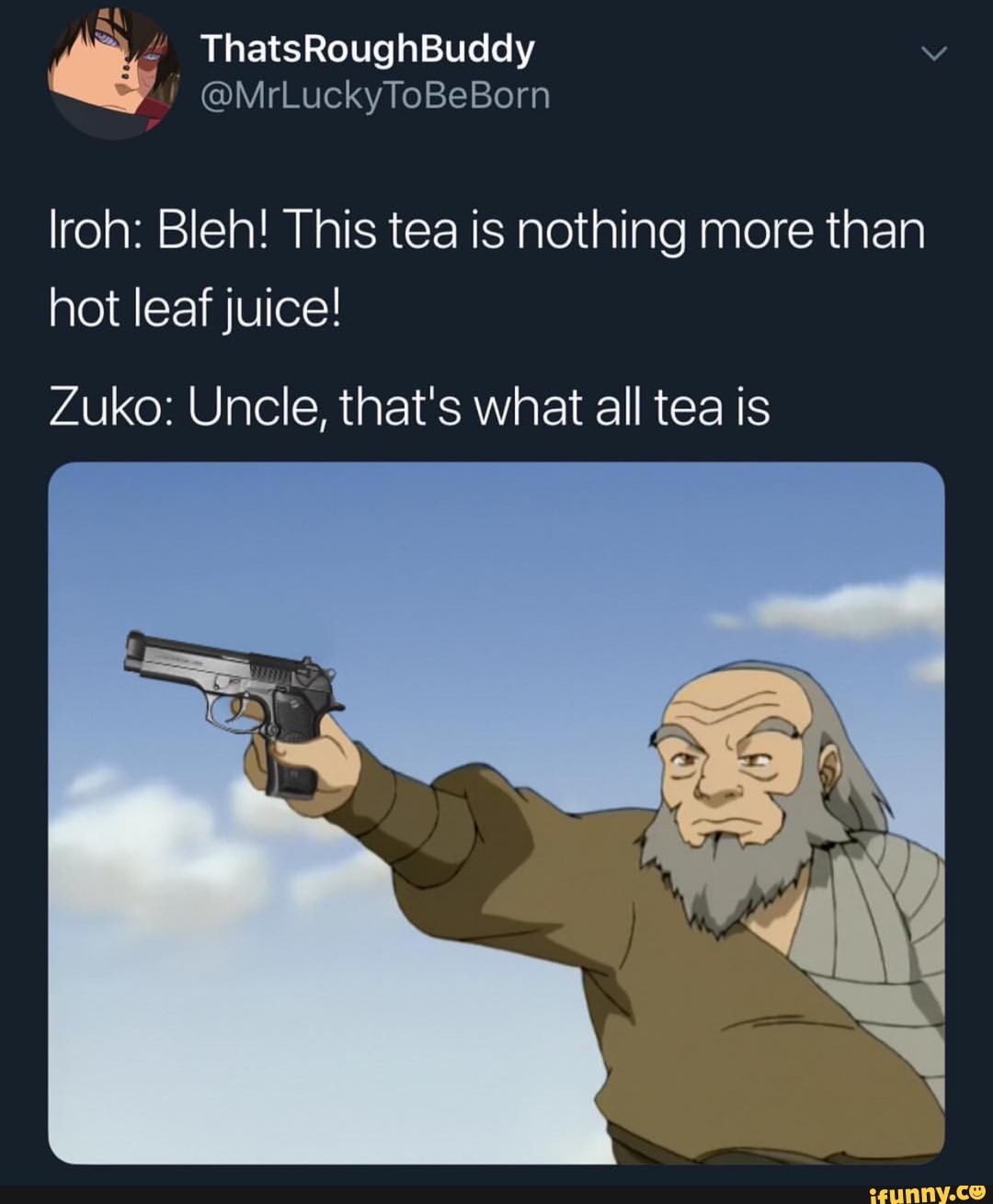 Iroh Bleh This Tea Is Nothing More Than Hot Leafjuice Zuko Uncle
