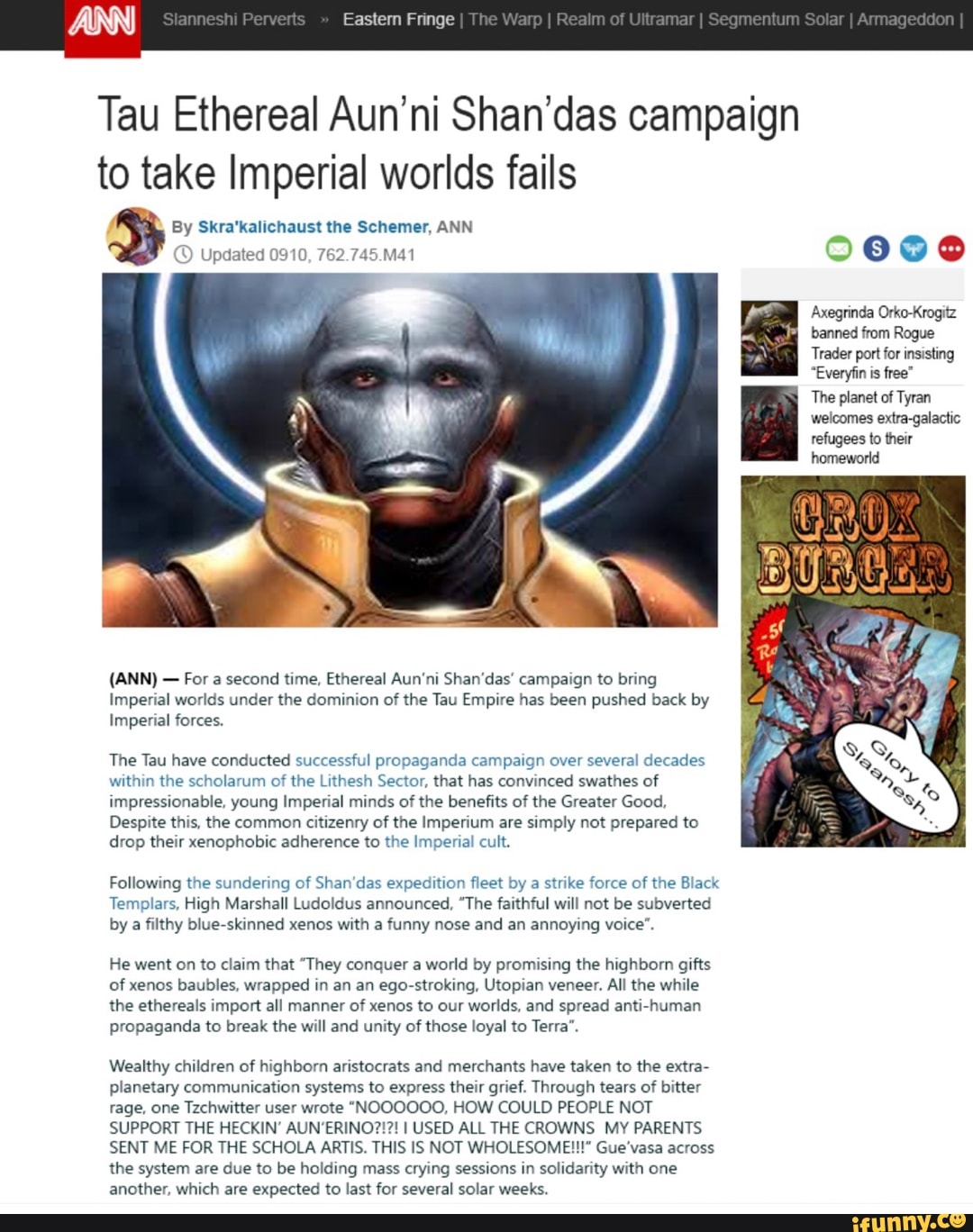 Tau Ethereal Aun'ni Shan'das campaign to take Imperial worlds fails By