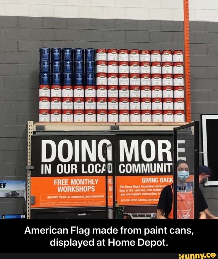 De DOING M Tm American Flag made from paint cans, displayed at Home