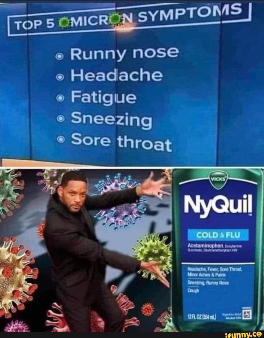 TOP 5 OmMICROM SYMPTOMS I e Runny nose e Headache Fatigue Sneezing Sore