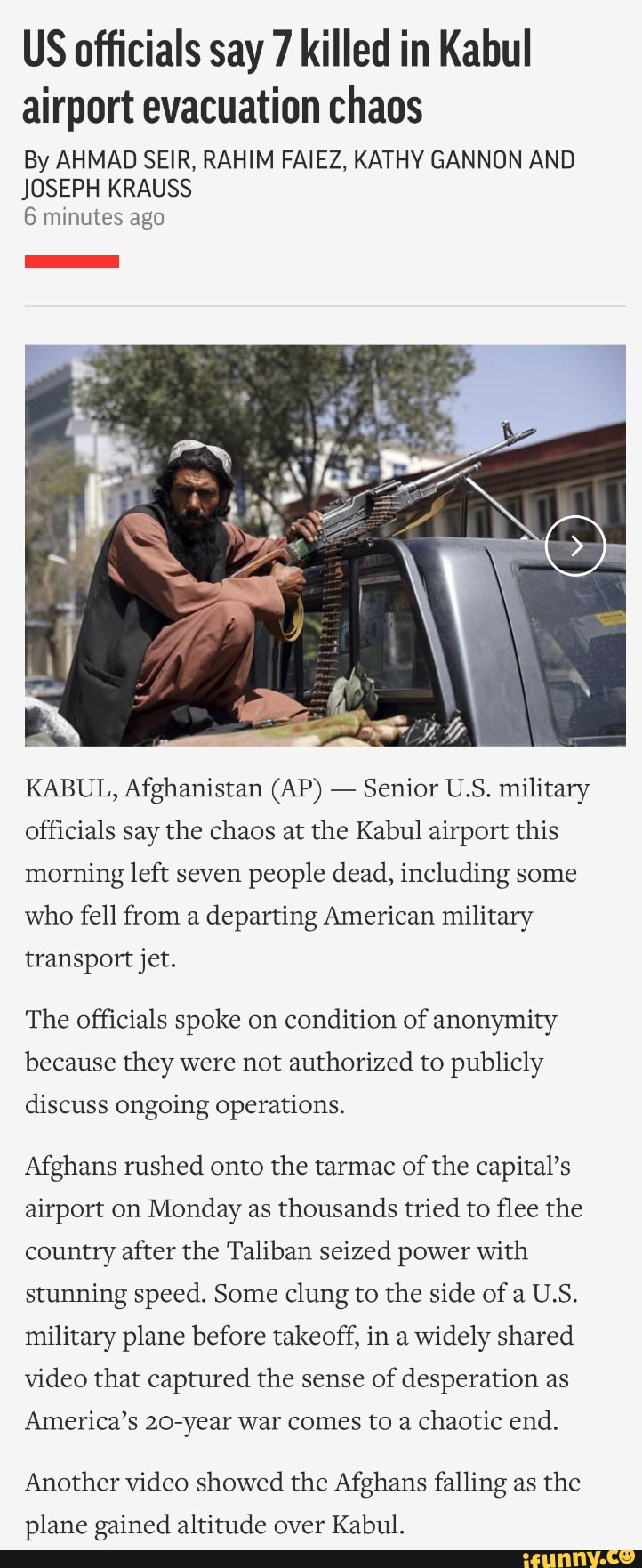 US Officials Say 7 Killed In Kabul Airport Evacuation Chaos By AHMAD ...