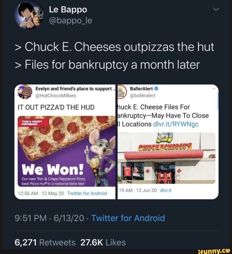 ( Le Bappo @bappo_le > Chuck E. Cheeses outpizzas the hut > Files for ...