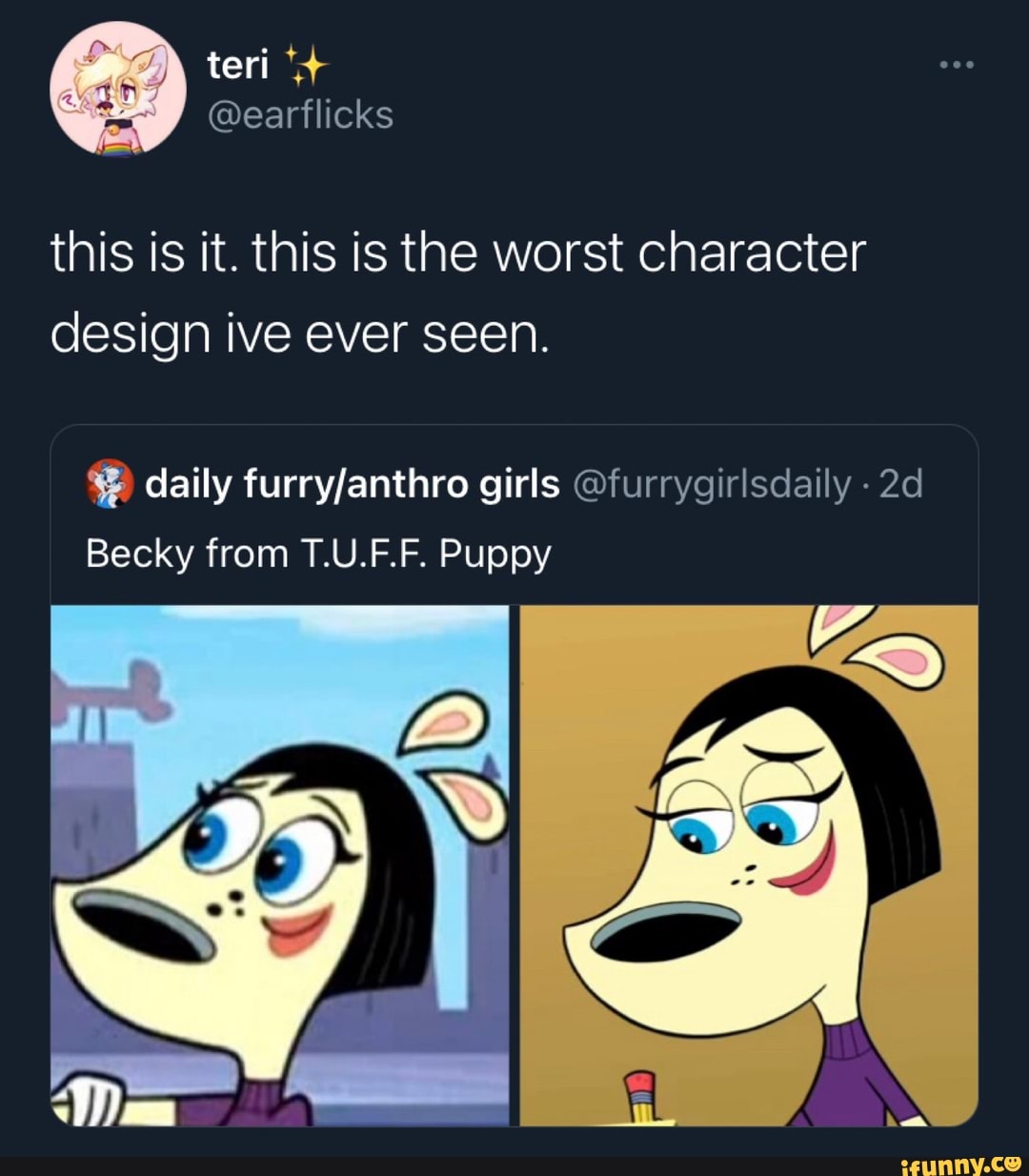 Teri this is it. this is the worst character design ive ever seen. daily  girls @furrygirlsdaily Becky from T.U.F.F. Puppy - iFunny