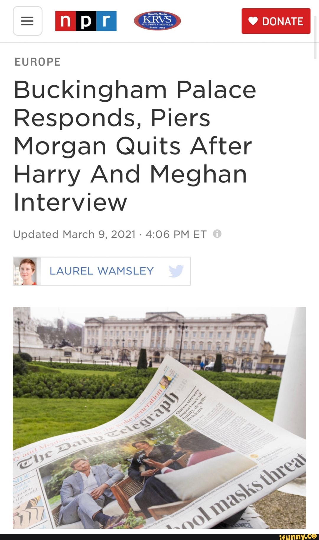 An pir DONATE EUROPE Buckingham Palace Responds, Piers Quits After Harry And Meghan