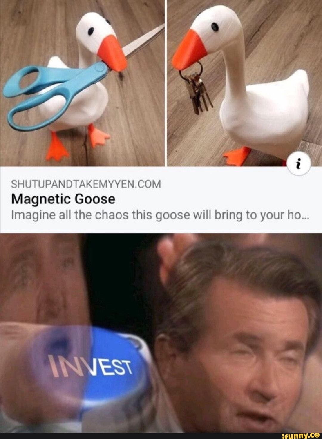 SHUTUPANDTAKEMYYEN.COM
Magnetic Goose
Imagine all the chaos this goose will bring to your ho...