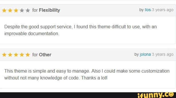 Despite the good support service, I found this theme difficult to use, with an
improvable documentation
This theme is simple and easy to manage. Also I could make some customization
without not many knowledge of code. Thanks a lot!
