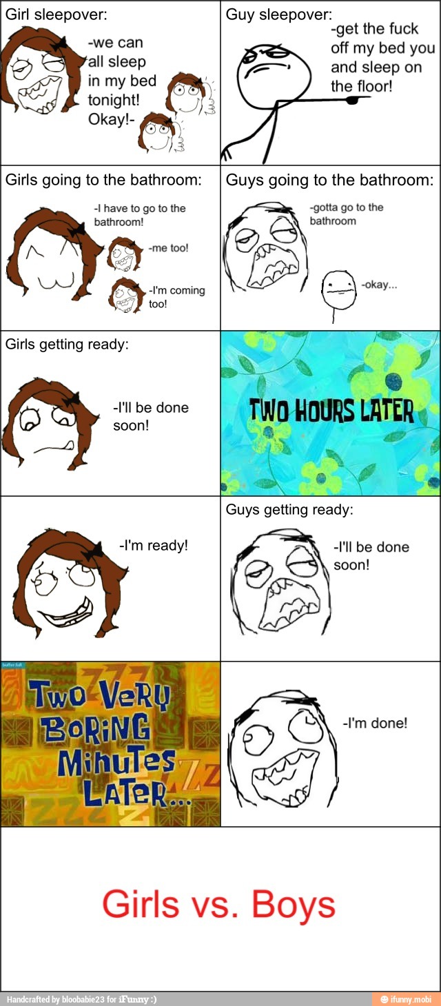 have to go to the -gotta go to the
bathroom! bathroom 5
Lad
Girls getting ready: