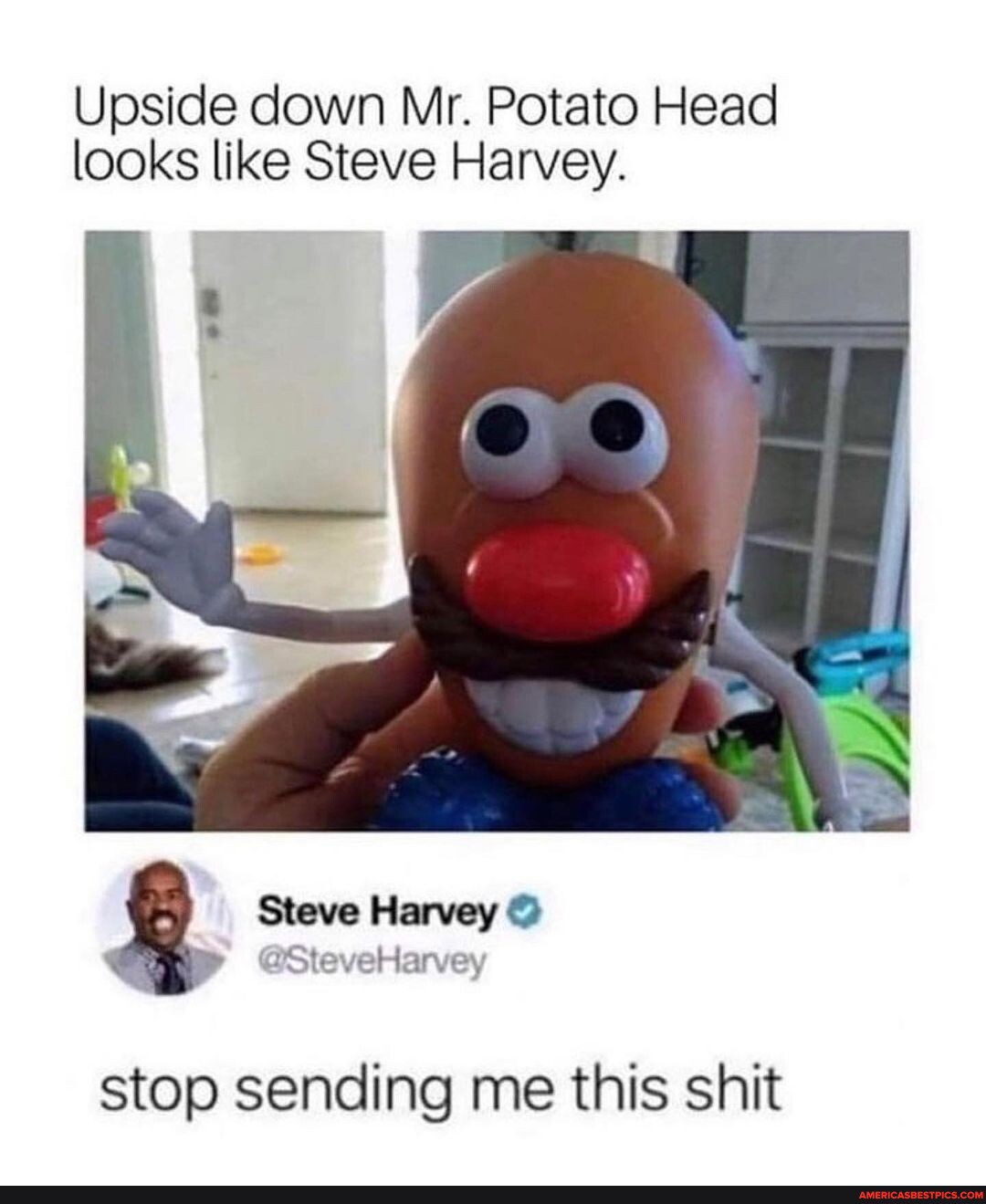 🥔🥔 Upside down Mr. Potato Head looks like Steve Harvey. I eve Harvey stop sending me this shit