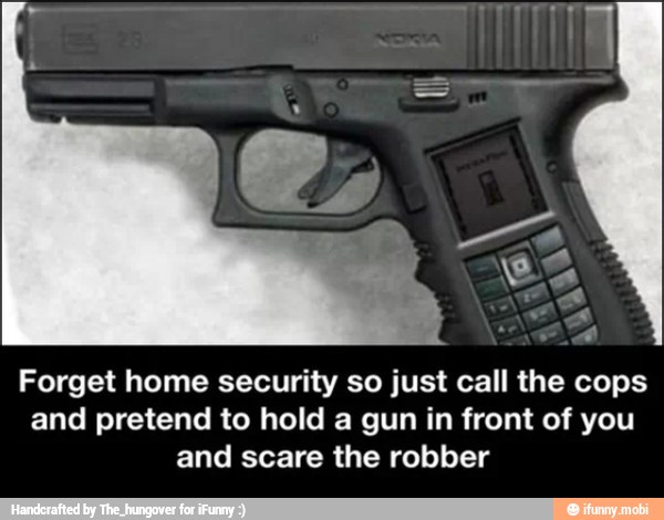 Forget home security so just call the cops
and pretend to hold a gun in front of you
and scare the robber