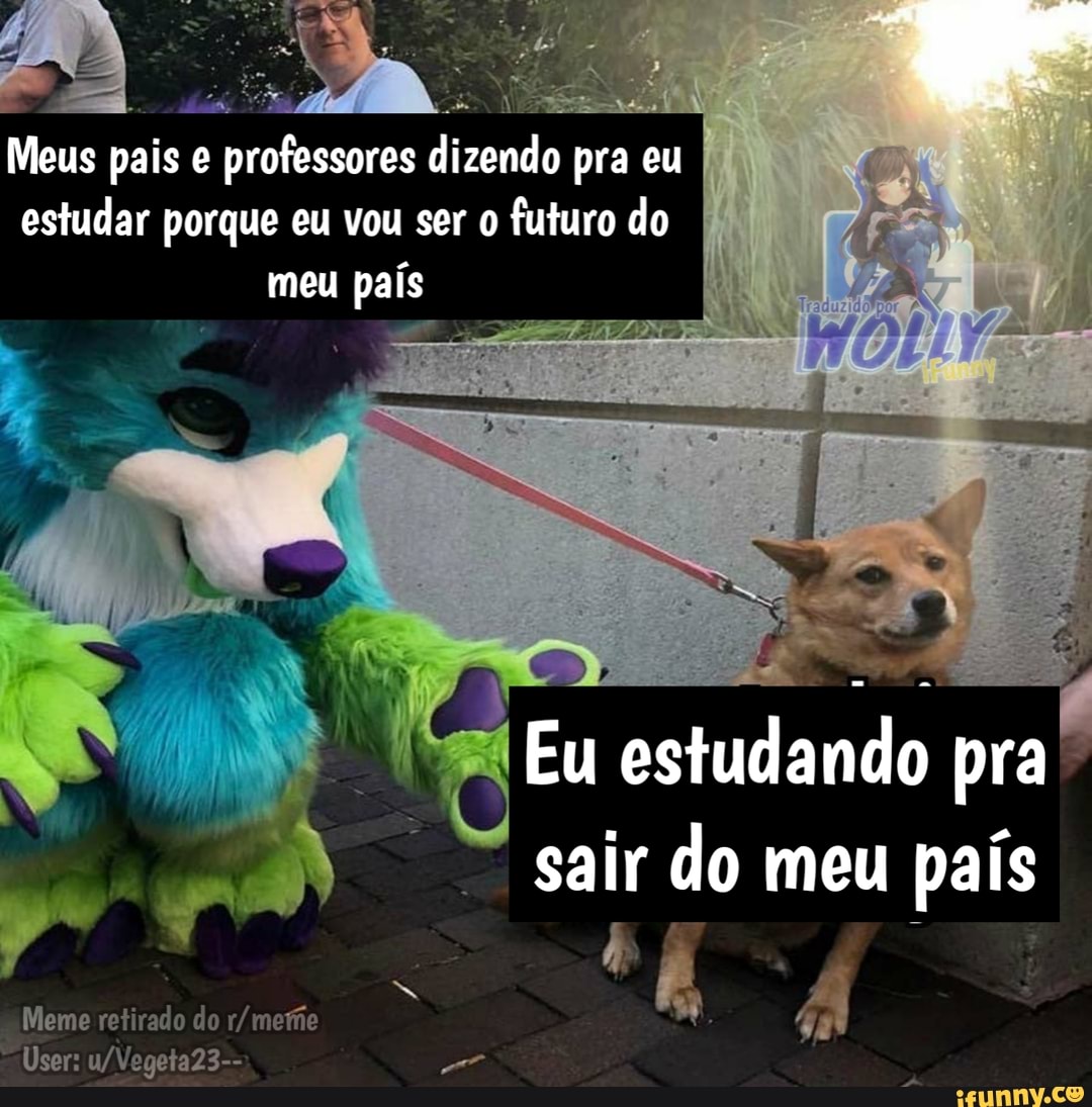 Meus pais e professores dizendo I pra eu estudar porque eu vou ser futuro do meu país
mo
Eu estudando pra sair do meu país
Meme retirado do 1/ meie
User: