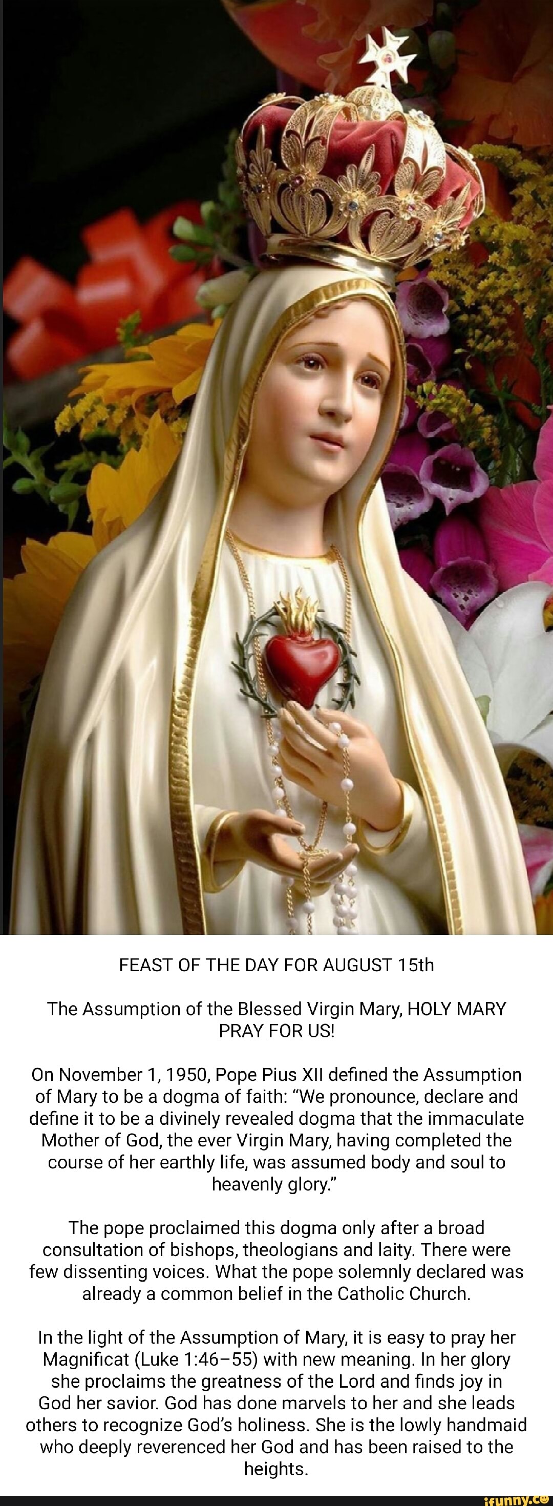 FEAST OF THE DAY FOR AUGUST 15th The Assumption of the Blessed Virgin