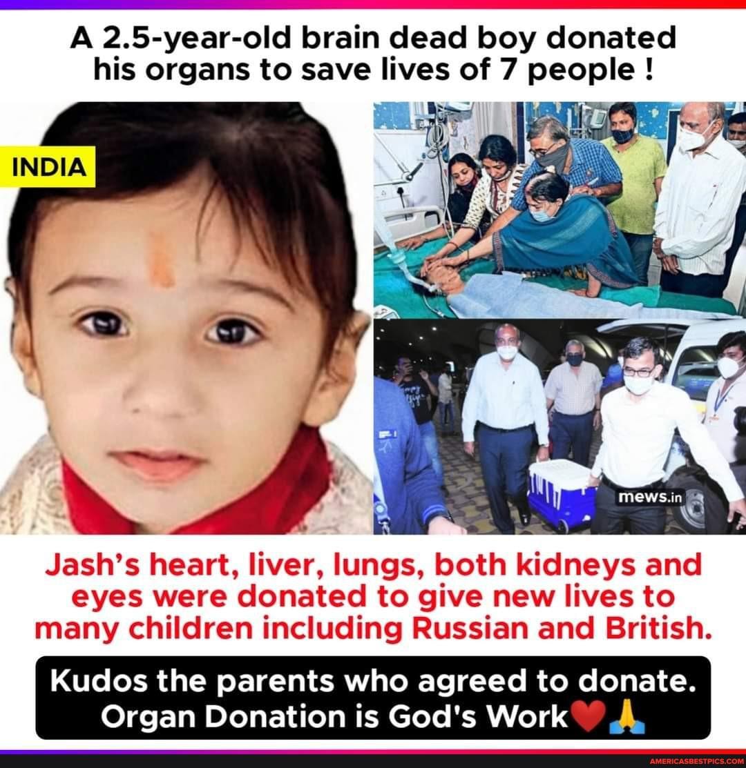 A 2.5-year-old brain dead boy donated his organs to save lives of 7 people! !
INDIA
AD)
Jash's heart, liver, lungs, both kidneys and eyes were donated to give new lives to many children including Russian and British.
Kudos the parents who agreed to donate.
Organ Donation is God's Work