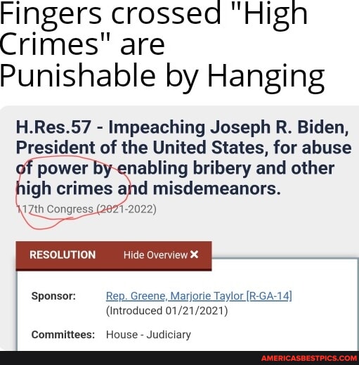 Fingers Crossed "Hign Crimes" Are Punishable By Hanging H.Res.57 ...