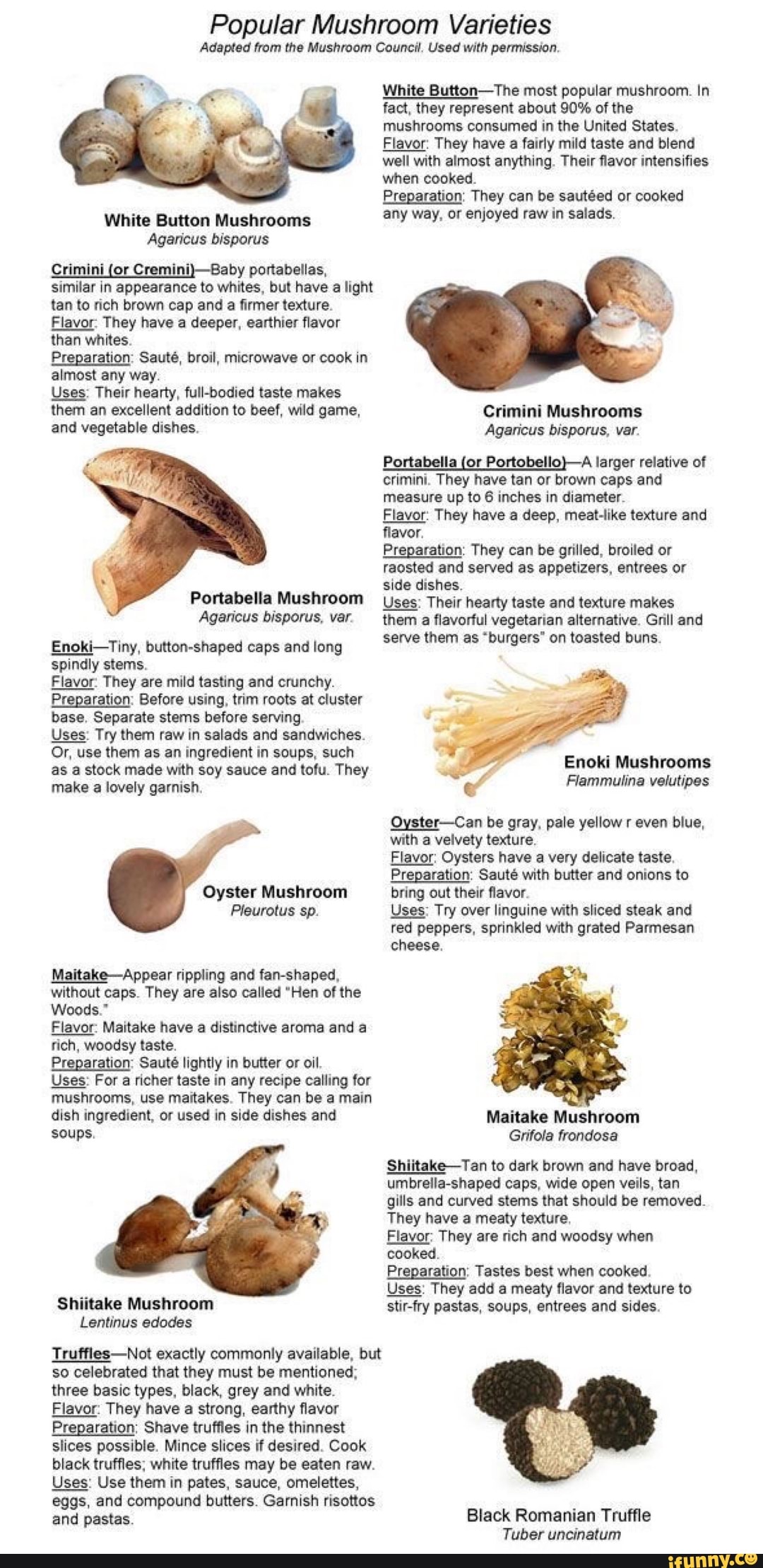 Popular Mushroom Varieties Adapted from the Mushroom Council. Used with ...