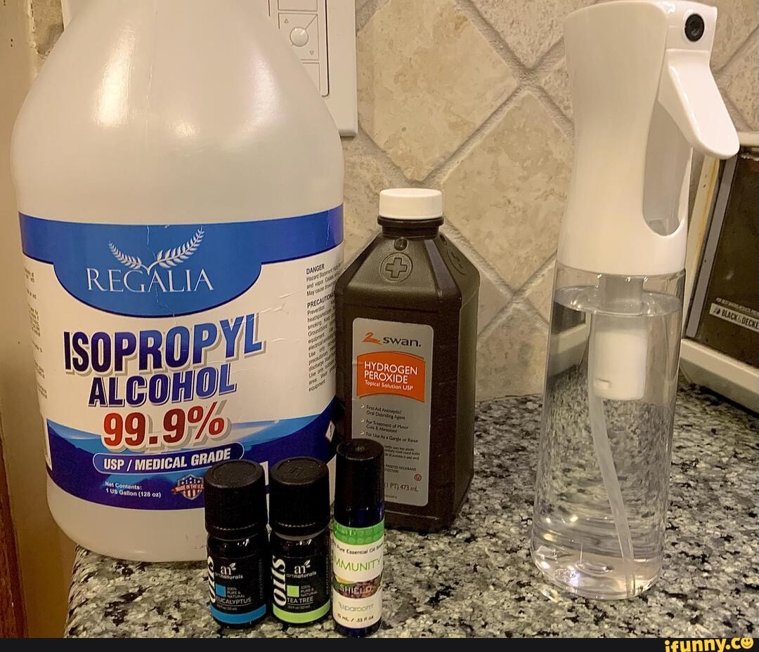 16 oz high proof isopropyl alcohol 1 tablespoon hydrogen peroxide 2030