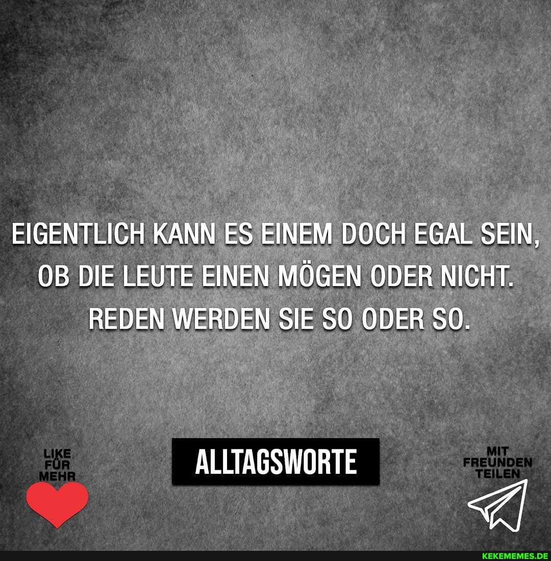 EIGENTLICH KANN ES EINEM DOCH EGAL SEIN,
OB DIE LEUTE EINEN MÖGEN ODER NICHT.
REDEN WERDEN SIE SO ODER SO.
ALLTAGSWORTE