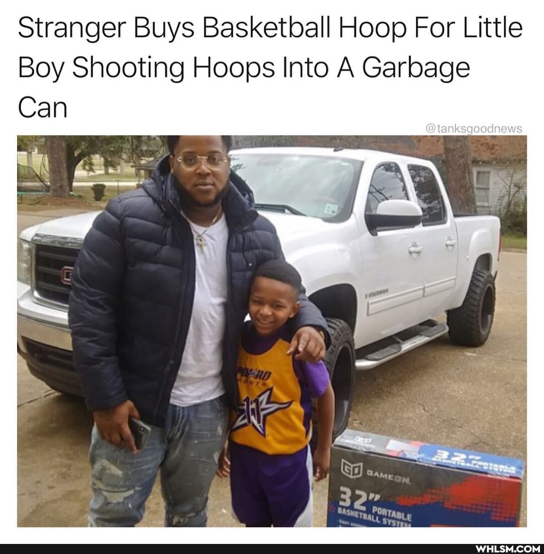 Stranger Buys Basketball Hoop For Little
Boy Shooting Hoops Into A Garbage
Can