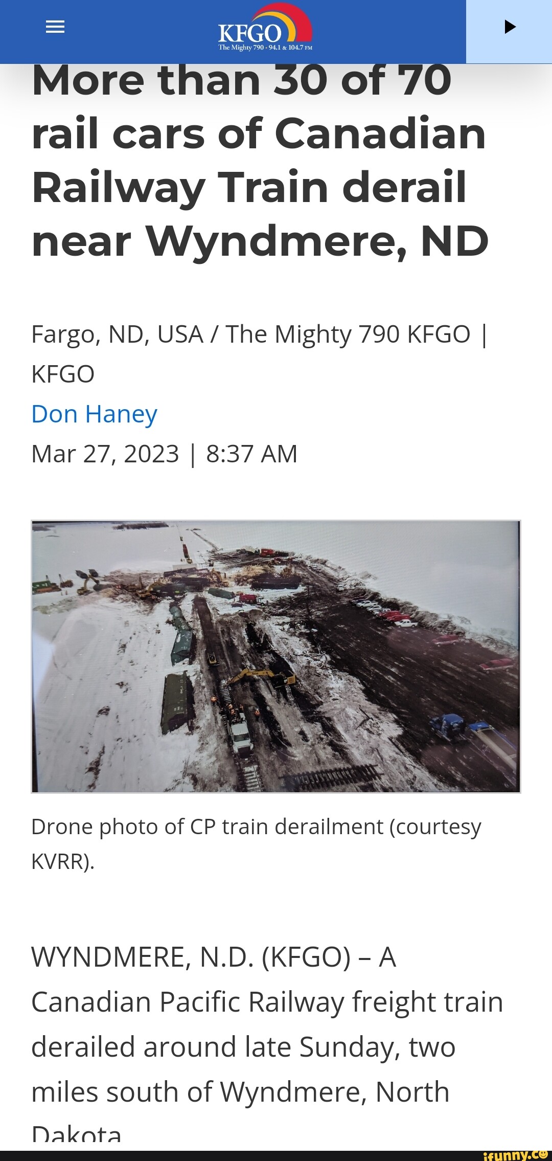 More than SO of rail cars of Canadian Railway Train derail near