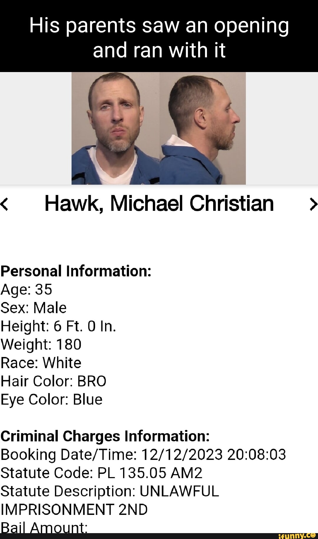 His parents saw an opening and ran with it < Hawk, Michael Christian  Personal Information: Age: 35