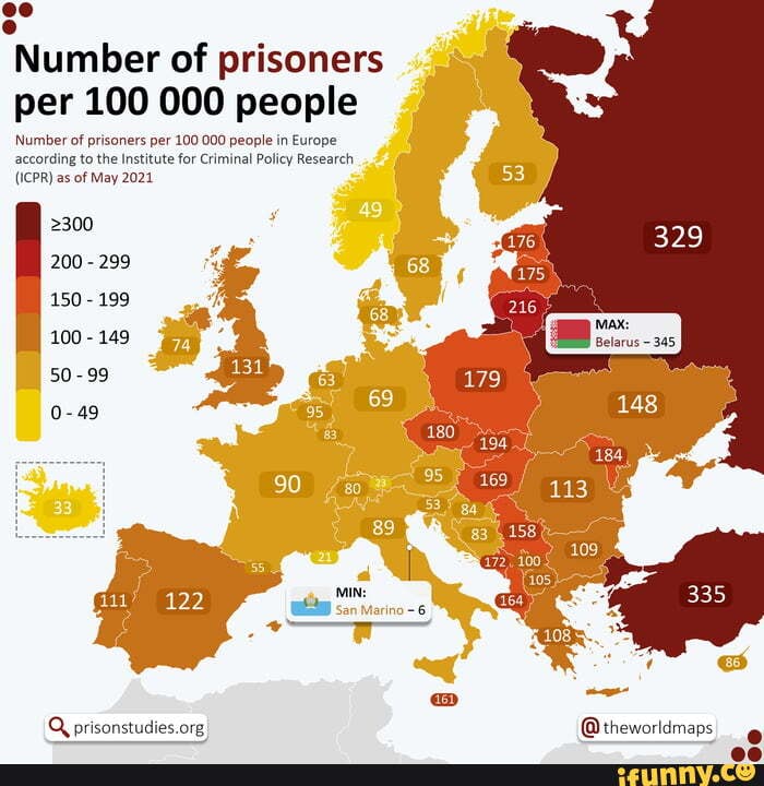 Number Of Prisoners Per 100 000 People Number Of Prisoners Per 100 000 People In Europe