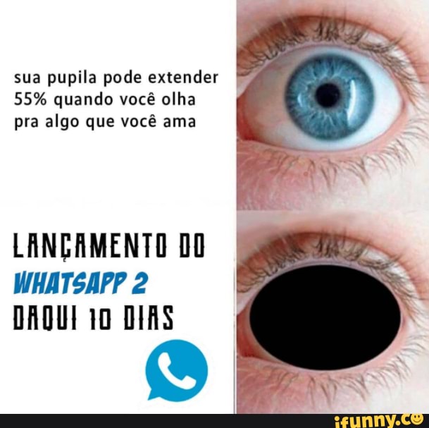 sua pupila pode estender
55% quando você olha pra algo que você ama
LANÇAMENTO DO WHATSAPP 2
DAQUI DIAS