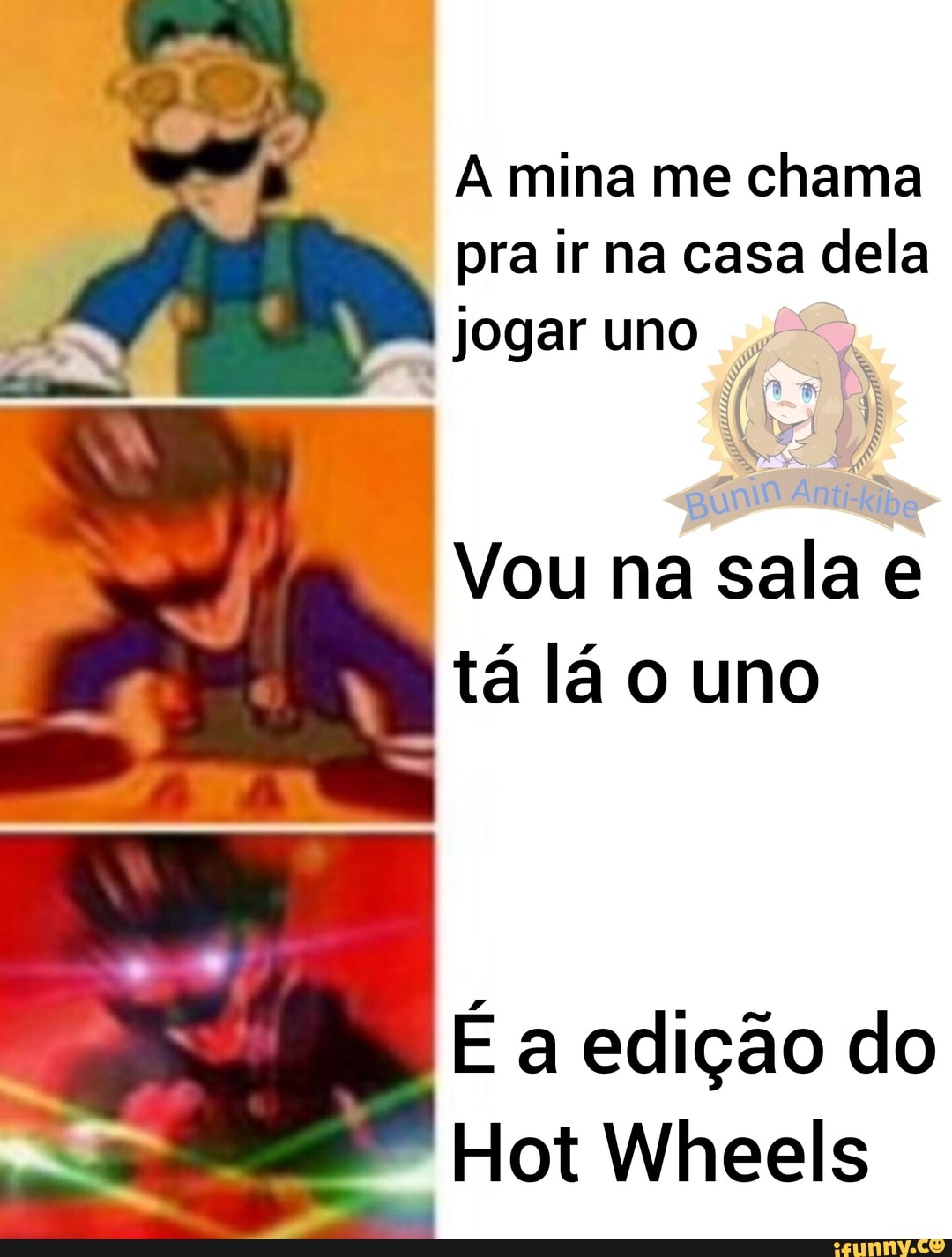 mina me chama
pra ir na casa dela jogar uno
Vou na sala e tá lá o uno
É a edição do
Hot Wheels
