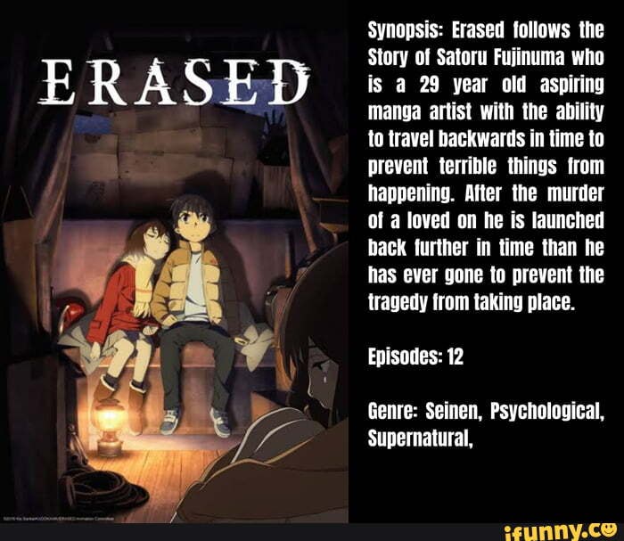 ERASED Synopsis: Erased follows the Story of Satoru Fujinuma who is a 29  year old aspiring