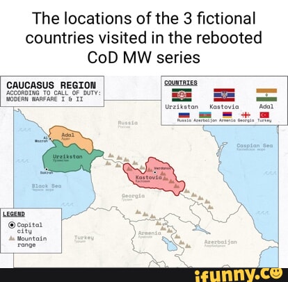 The locations of the 3 fictional countries visited in the rebooted CoD ...