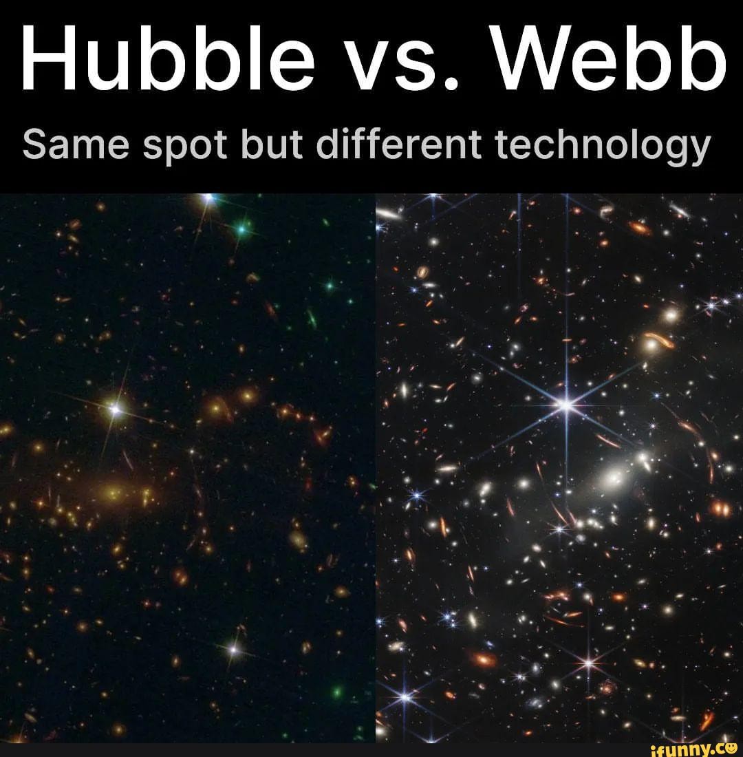 James webb vs hubble. Same same different kpop. Same same. Нет пластиковых стаканчиков. We are all the same.