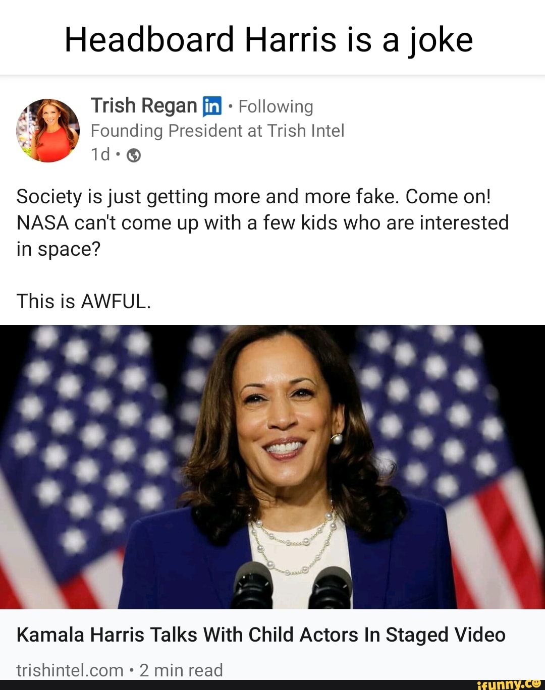 Headboard Harris is a joke ' Trish Regan ff Following Founding