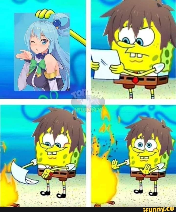 aqua, konosuba, kazuma, bobesponja
