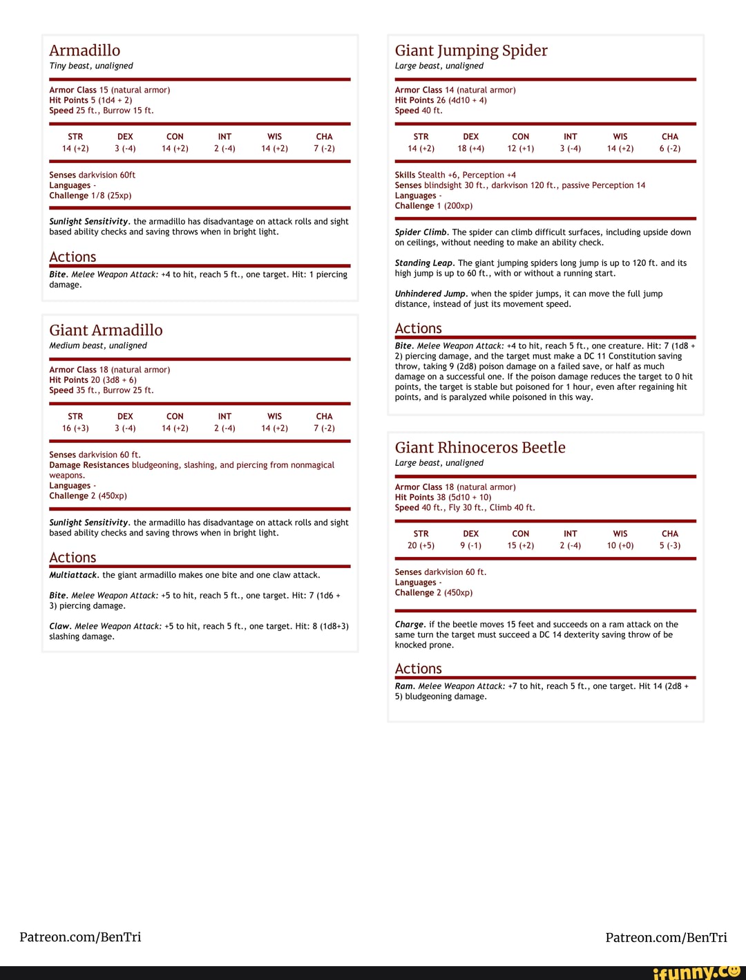 DND 5e Creature Stat Blocks Armadillo Tiny beast, unaligned 'Armor