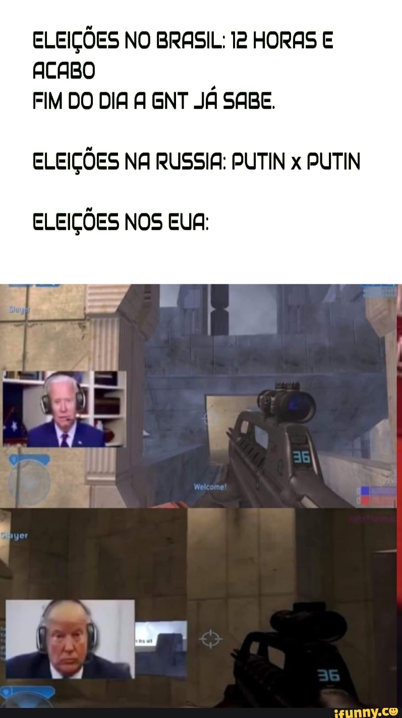 ELEIÇÕES NO BRASIL: 12 HORAS E ACABO FIM DO DIA A GNT JÁ SABE.
ELEIÇÕES NA RUSSIA: PUTIN x PUTIN
ELEIÇÕES NOS EUA: