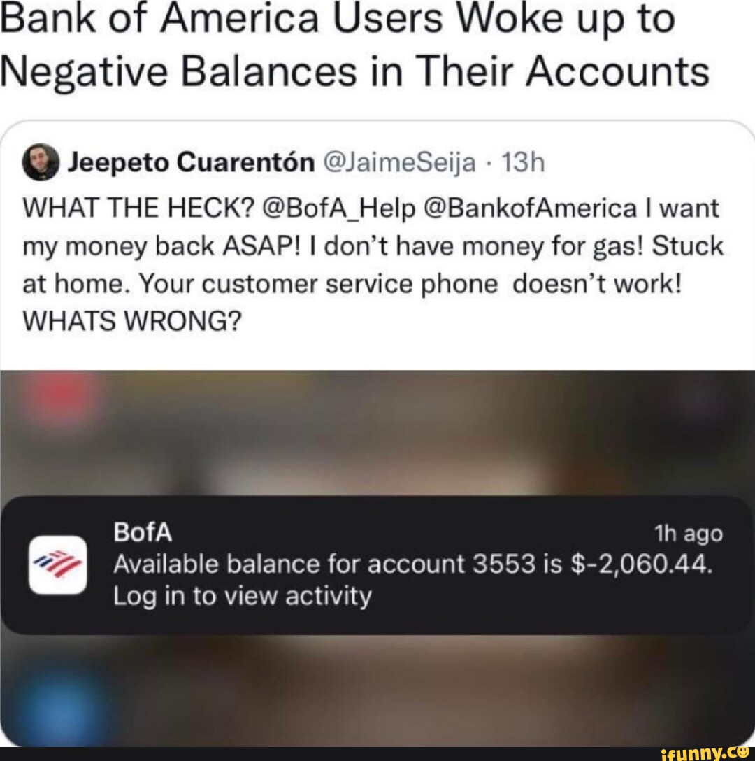 negative balance bank of america