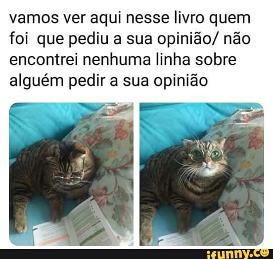 vamos ver aqui nesse livro quem
foi que pediu a sua opinião/ não
encontrei nenhuma linha sobre
alguém pedir a sua opinião