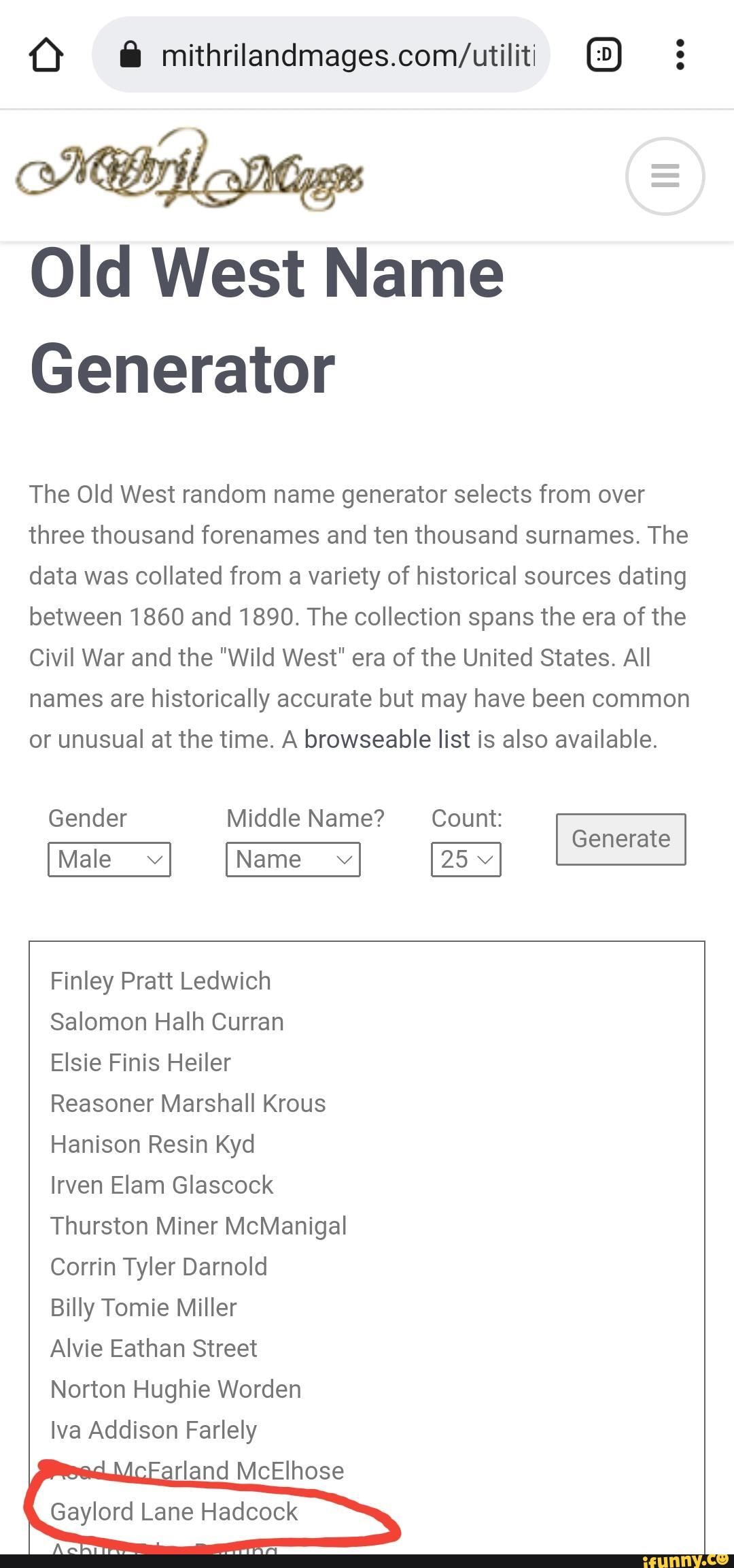 Old West Name Generator The Old West Random Name Generator Selects From 