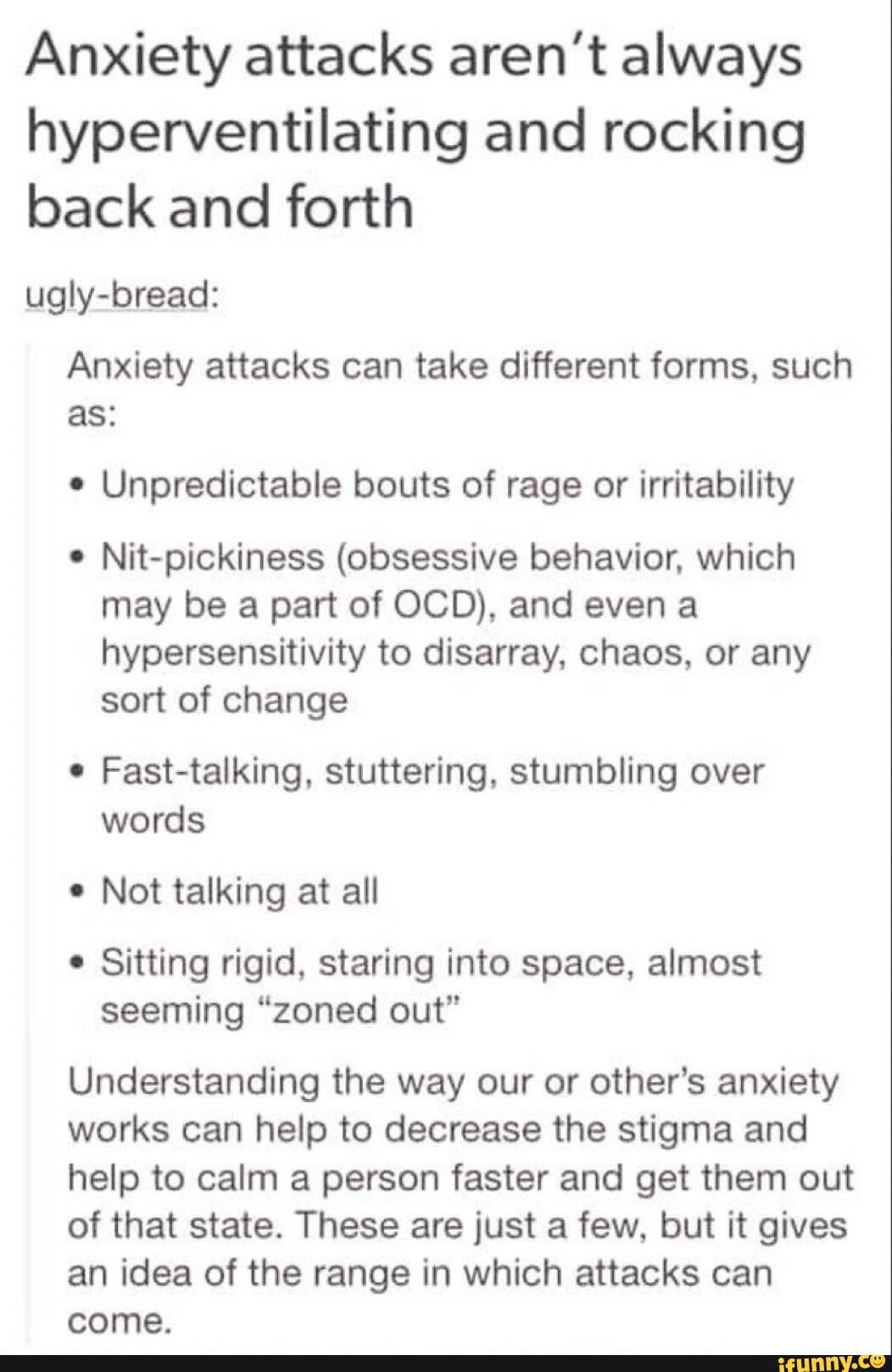 Anxiety attacks aren't always hyperventilating and rocking back and
