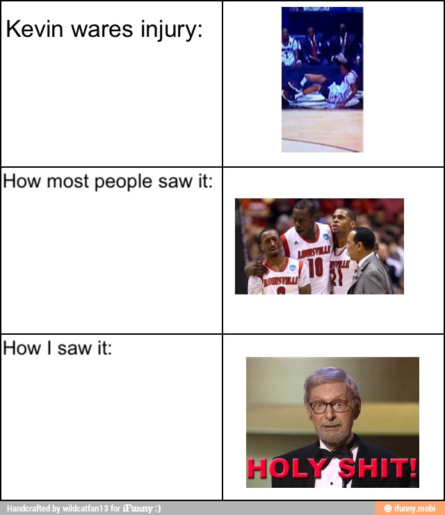 Kevin wares injury:
How most people saw it:
How I saw it: