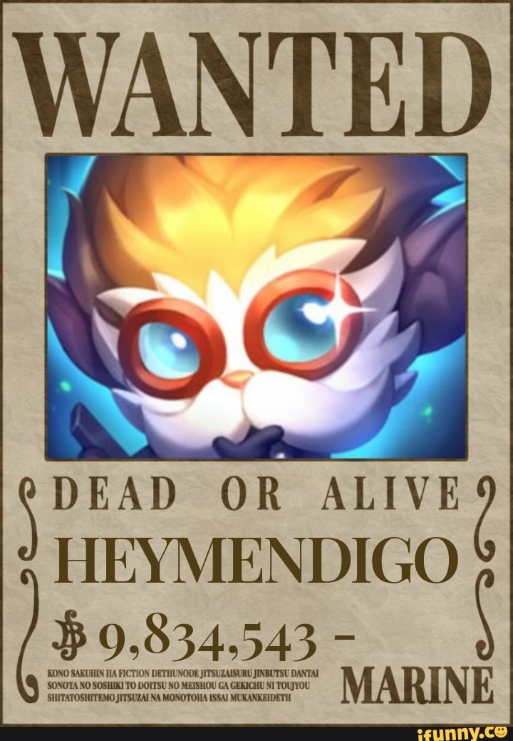 WANTED
DEAD OR ALIVE HEYMENDIGO
834,543 -
MARINE
TEMO JITSUZAI NA
