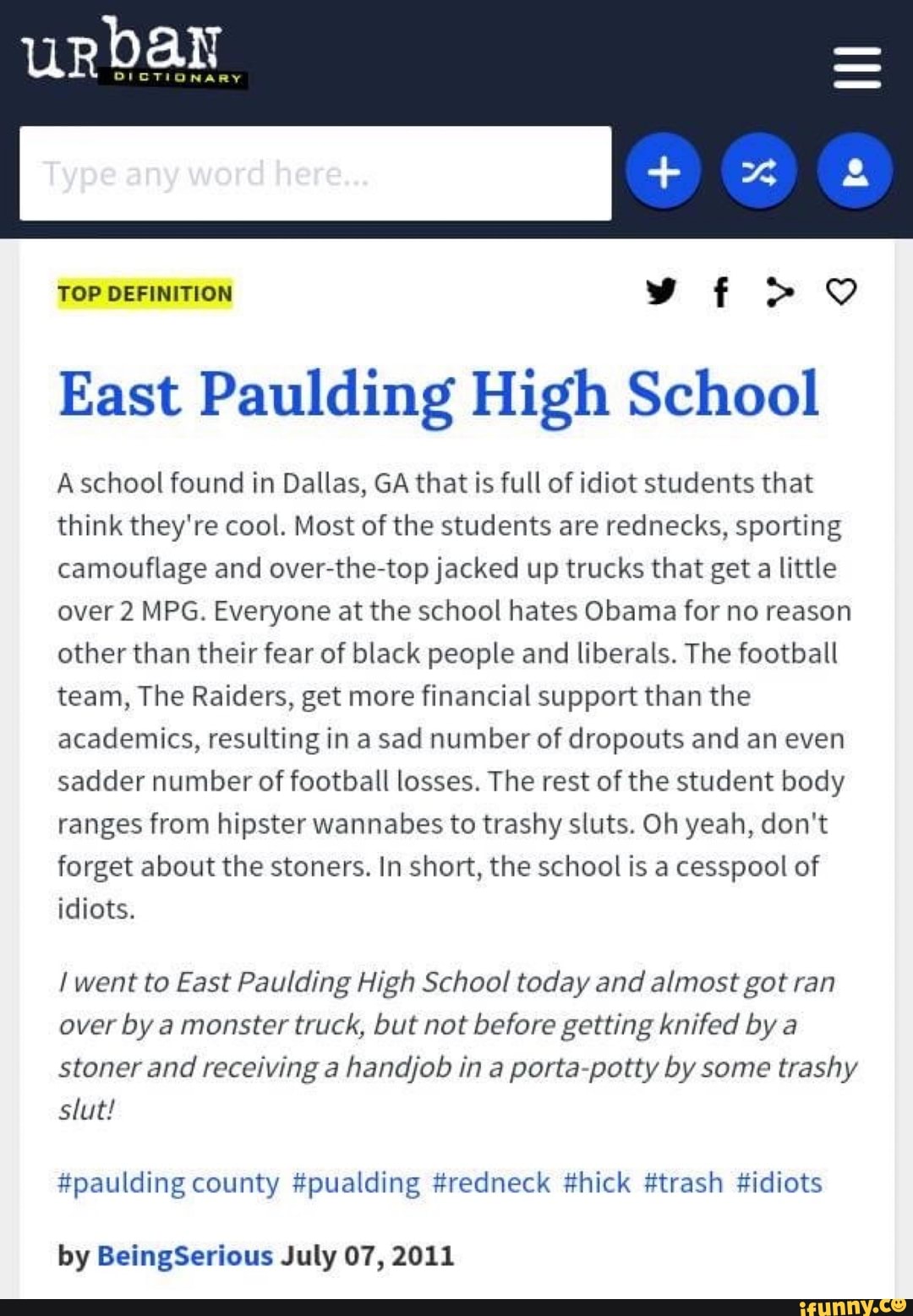 Urban DICTIONARY TOP DEFINITION East Paulding High School A school found in Dallas, GA that is