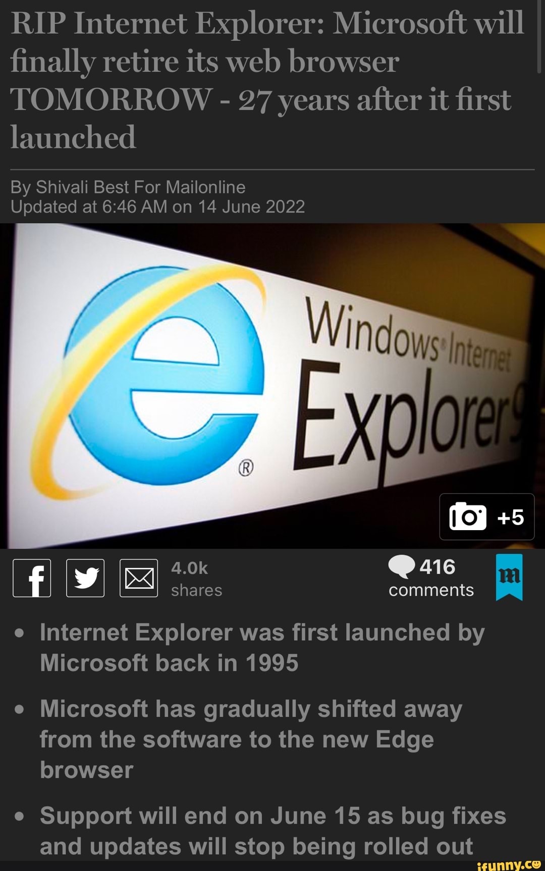 Rip Internet Explorer Microsoft Will Finally Retire Its Web Browser Tomorrow 27 Years After 7012