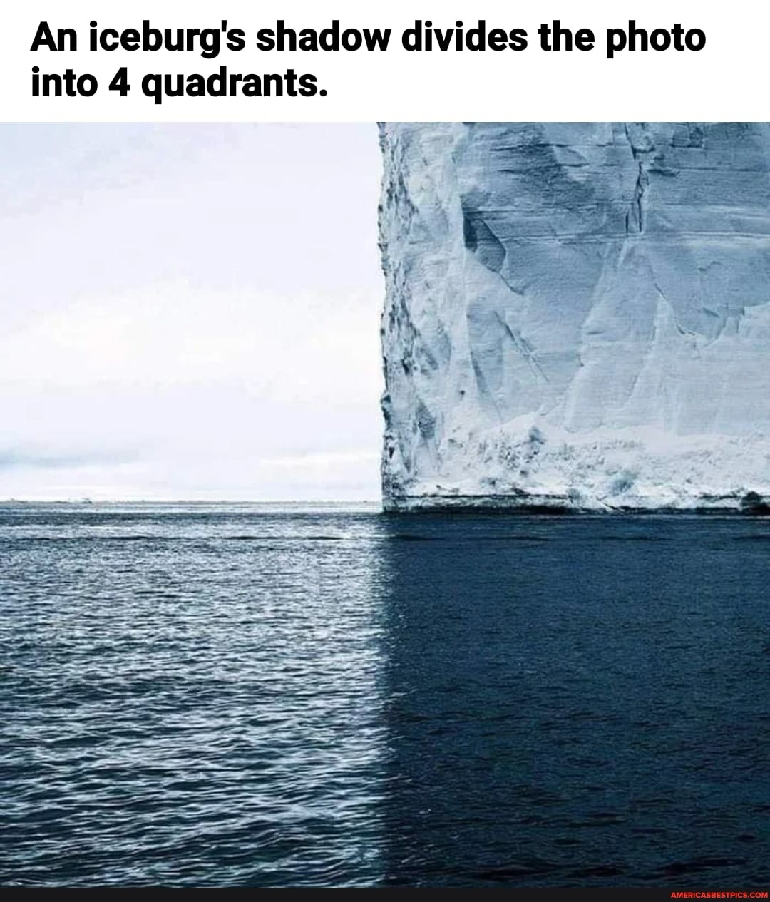 An iceburg's shadow divides the photo into 4 quadrants.