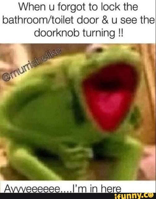 Oh, kermit... - When u forgot to lock the door & u see the doorknob turning  - )
