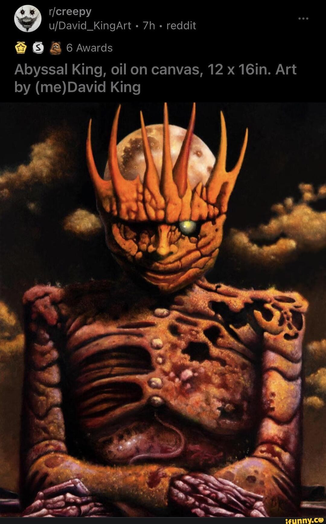reddit
@ 6 Awards
Abyssal King, oil on canvas, 12 x 16in. Art by King