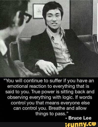"You will continue to suffer if you have an
emotional reaction to everything that is
said to you. True power is sitting back and
control you that means everyone else
things to pass."