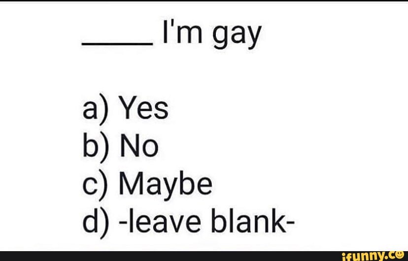 I'm Gay A) Yes B) No C) Maybe D) -leave Blank- - IFunny