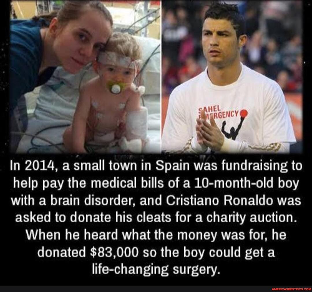 In 2014, a small town in Spain was fundraising to help pay the medical bills of a 10-month-old boy with a brain disorder, and Cristiano Ronaldo was asked to donate his cleats for a charity auction.
When he heard what the money was for, he donated $83,000 so the boy could get a life-changing surgery.