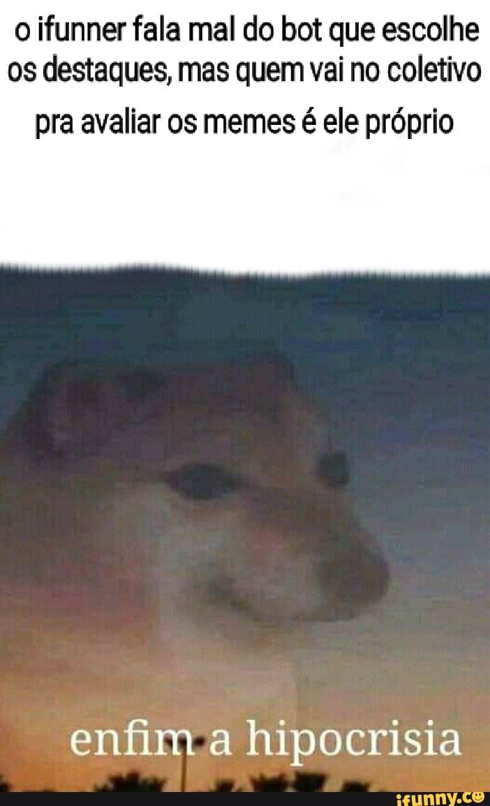 o ifunner fala mal do bot que escolhe os destaques, mas quem vai no coletivo
pra avaliar os memes é ele próprio
enfim a hipocrisia